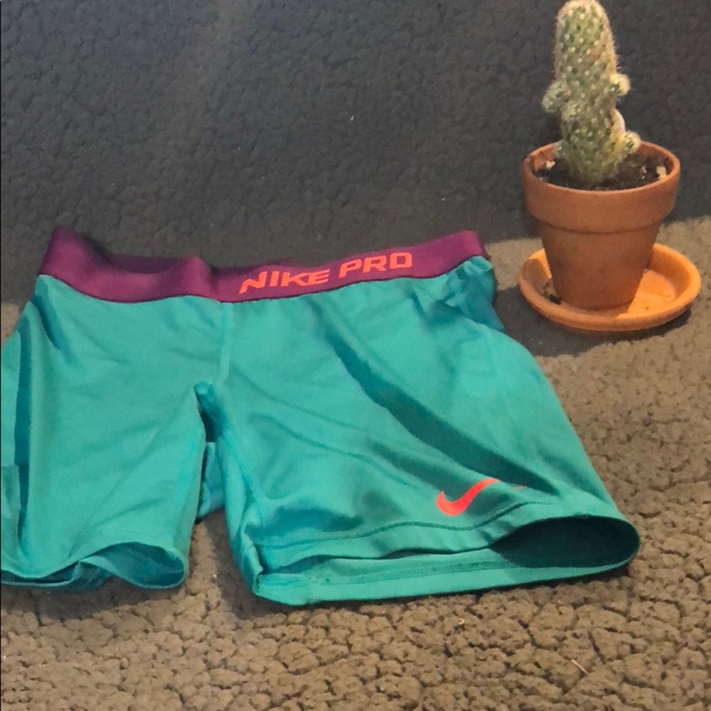 Cute Nike pro girls blue and purple spandex shorts